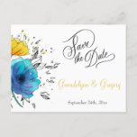 Floral modern flowers qr code non photo blue  announcement postcard