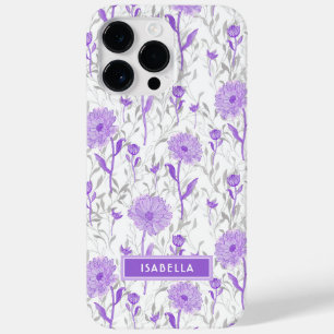 Floral Modern Girly Purple Flowers Stylish Name Case-Mate iPhone 14 Pro Max Case
