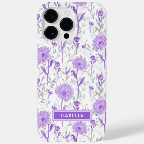 Floral Modern Girly Purple Flowers Stylish Name Case_Mate iPhone 14 Pro Max Case