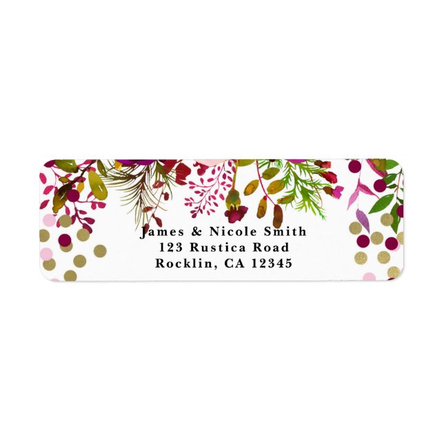Floral Modern Gold Burgundy Bold Bridal Shower Label (Front)