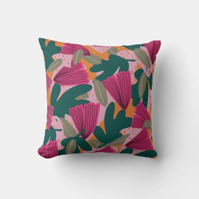 Floral modern greenery yellow pink trendy throw pillow (Front)