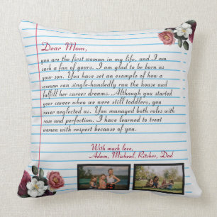 Floral Modern handwritten love letter mom message Throw Pillow