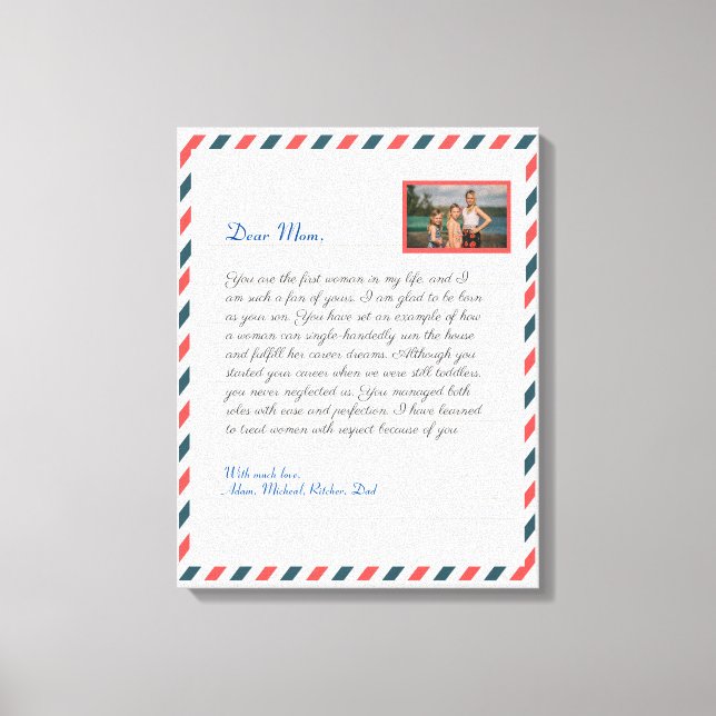Floral Modern handwritten love mom grandma Letter Canvas Print (Front)