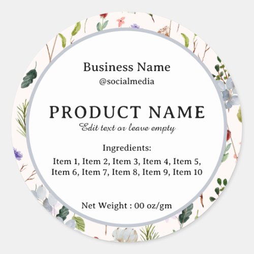 Floral Modern Ingredients Product Label