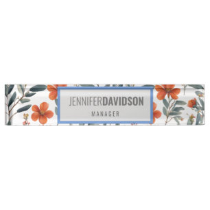 Floral Modern Minimalist Elegant Professional Desk Name Plate