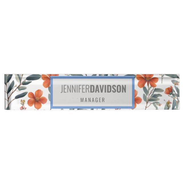 Floral Modern Minimalist Elegant Professional Desk Name Plate (Front)