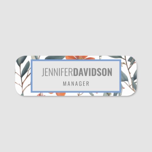 Floral Modern Minimalist Elegant Professional Name Tag