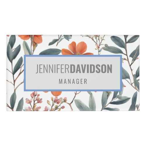 Floral Modern Minimalist Elegant Professional Name Tag