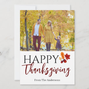 Floral Modern Monogram thanksgiving family photo Holiday Card