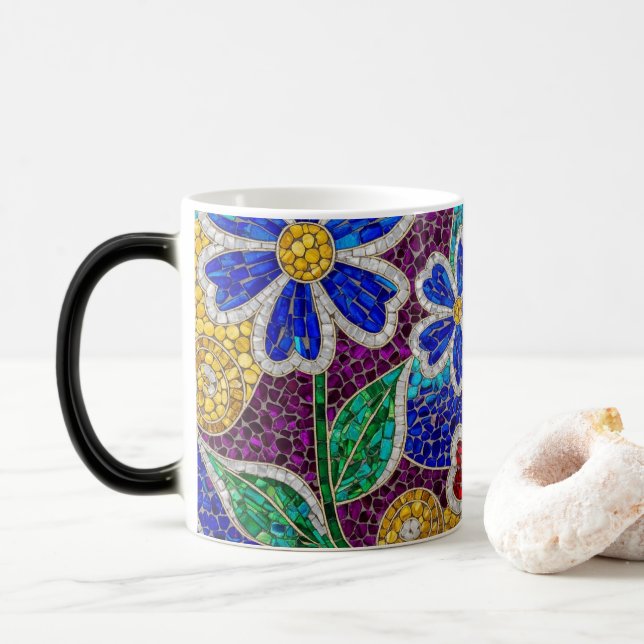 floral modern mosaic pattern ceramic mug (With Donut)