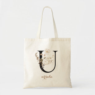 Floral Modern Personalized Monogram Letter "U" Tote Bag