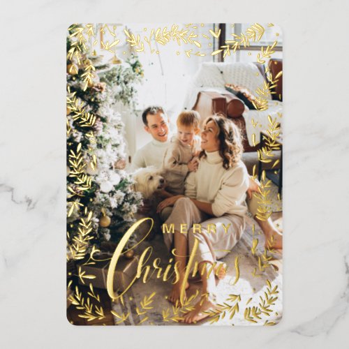 Floral Modern Photo gold Christmas  Foil Holid Foil Holiday Card