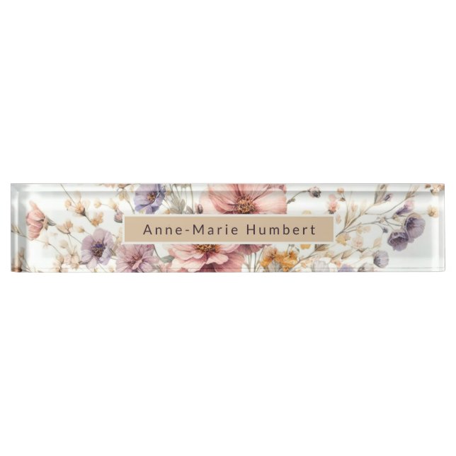 Floral modern pink girly elegant stylish desk name plate (Front)
