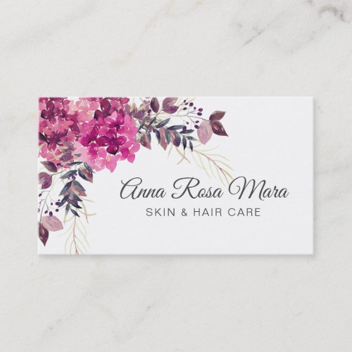  Floral Modern Pink Watercolor Hygrangea Business Card