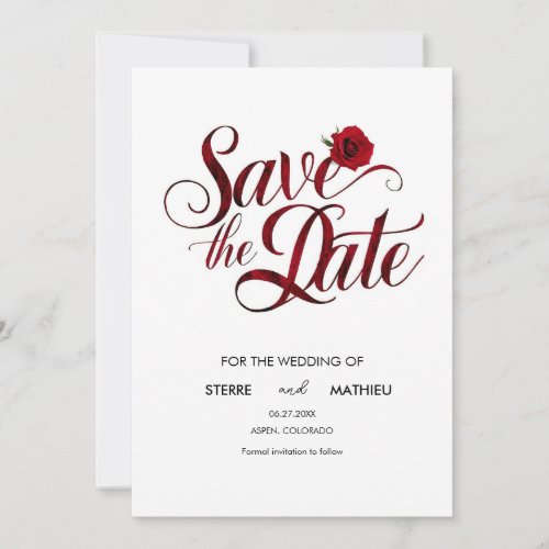 Floral Modern Red Rose Wedding Save The Date