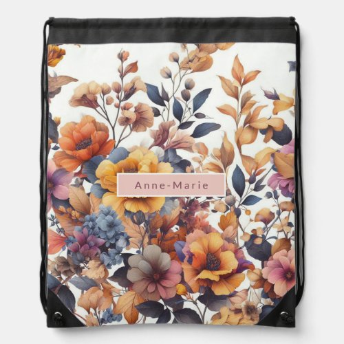 Floral modern rose fall girly elegant stylish  drawstring bag