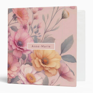 Floral modern rose pink girly elegant stylish 3 ring binder
