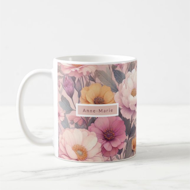 Floral modern rose pink girly elegant stylish  coffee mug (Left)