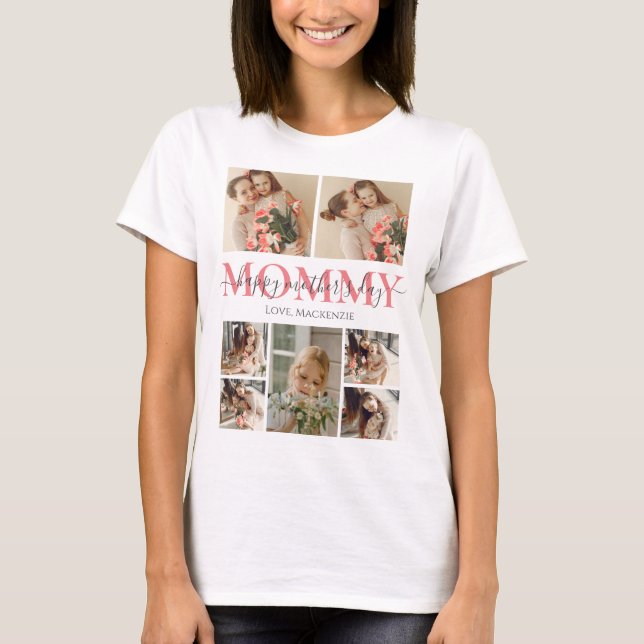  Floral Modern Script Photo Happy Mothers Day  T-Shirt (Front)