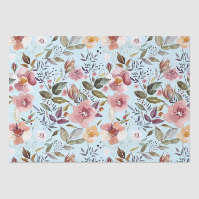 Floral Modern Summer Flower Pattern on Teal Tissue Paper (Front)