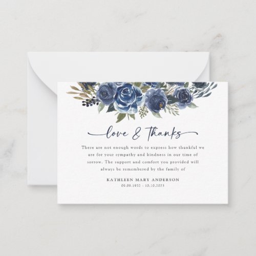 Floral Modern Sympathy Funeral Thank You Note Card