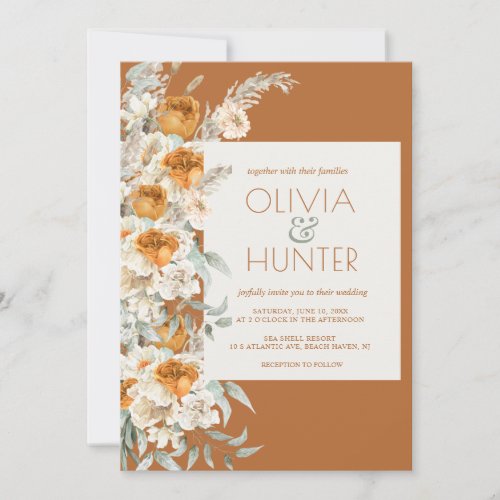 Floral Modern Terracotta All in One Wedding Invitation