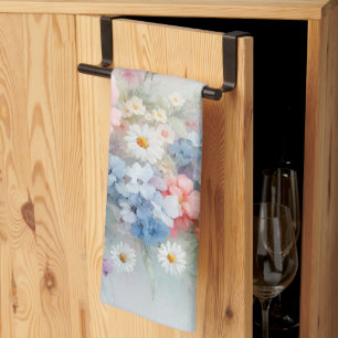 Floral Modern Trendy Stylish Watercolor Flowers Kitchen Towel