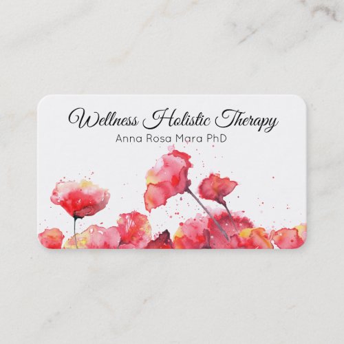  Floral Modern Watercolor Red Poppy Flower Business Card