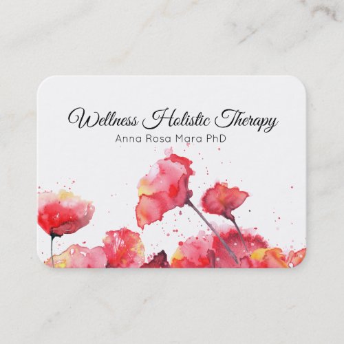  Floral Modern Watercolor Red Poppy Flowers Business Card