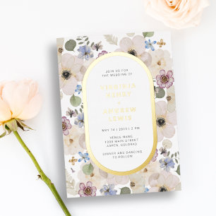 Floral Modern Wedding Foil Invitation