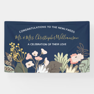 Floral Modern Wedding Newlyweds Congratulations Banner