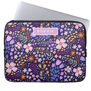 Floral Modern Wildflowers Girly Elegant Stylish Laptop Sleeve