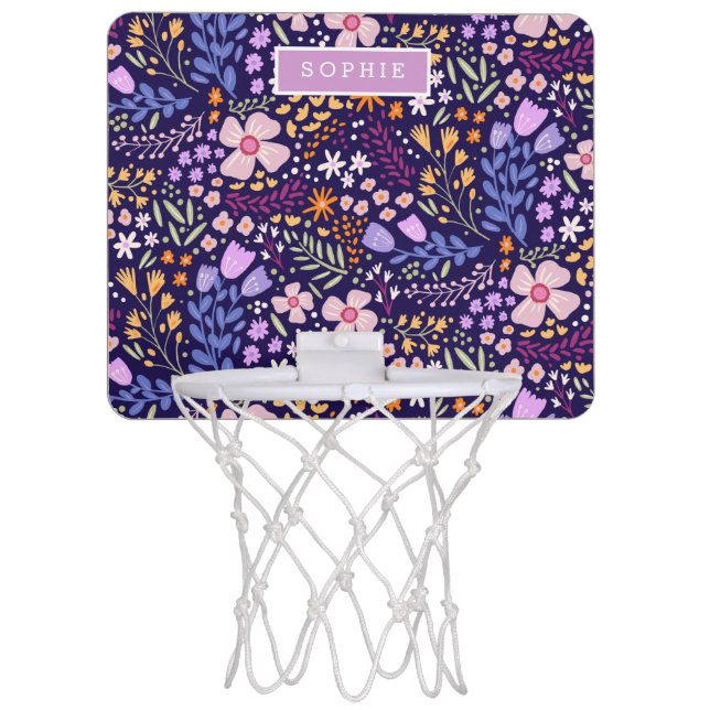 Floral Modern Wildflowers Girly Elegant Stylish Mini Basketball Hoop (Front)