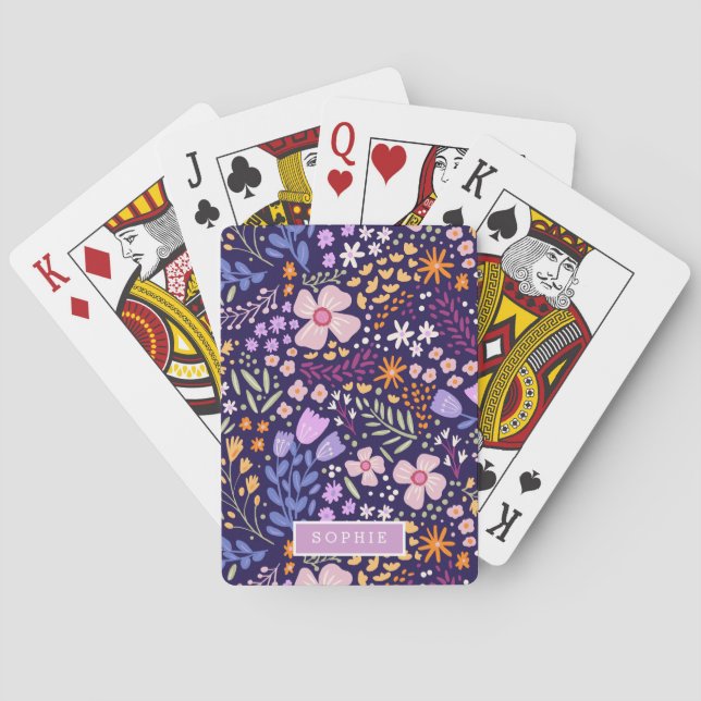 Floral Modern Wildflowers Girly Elegant Stylish Poker Cards (Back)