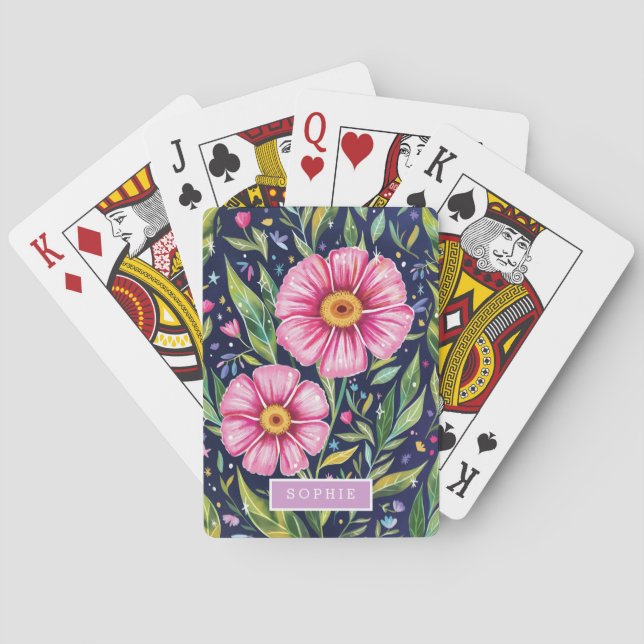 Floral Modern Wildflowers Girly Elegant Stylish Poker Cards (Back)
