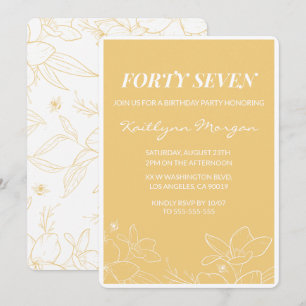 Floral Modern Yellow 47th birthday invitations 