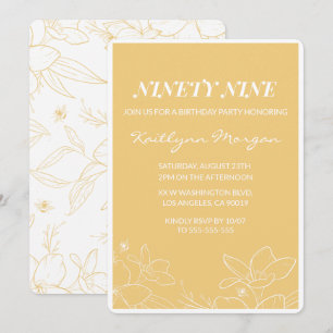 Floral Modern Yellow 99th birthday invitations 