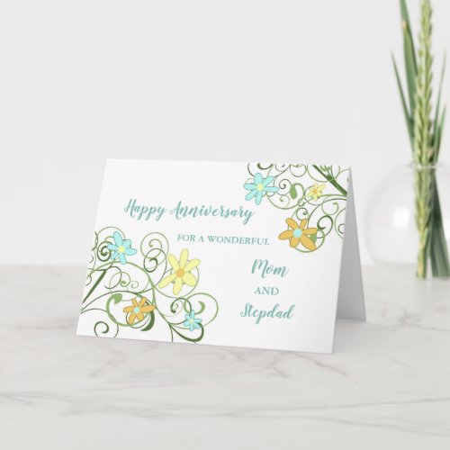 Floral Mom and Stepdad Anniversary Card