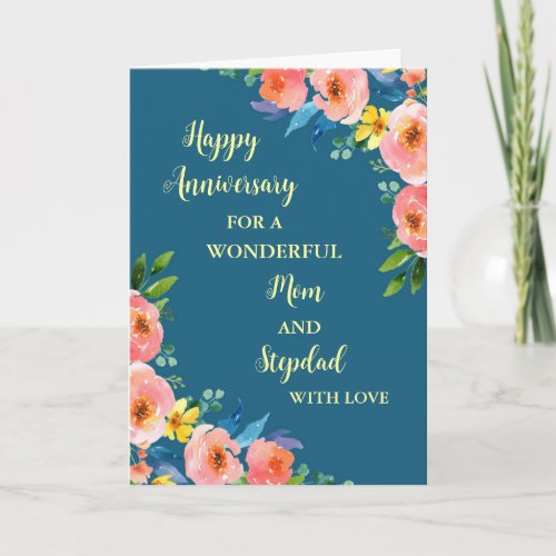 Floral Mom and Stepdad Anniversary Card