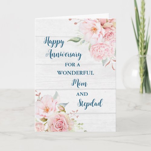 Floral Mom and Stepdad Anniversary Card