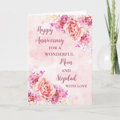 Floral Mom and Stepdad Anniversary Card