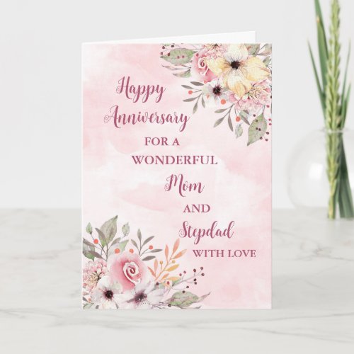 Floral Mom and Stepdad Wedding Anniversary Card