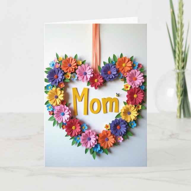 Floral Mom Heart Wreath Card (Front)