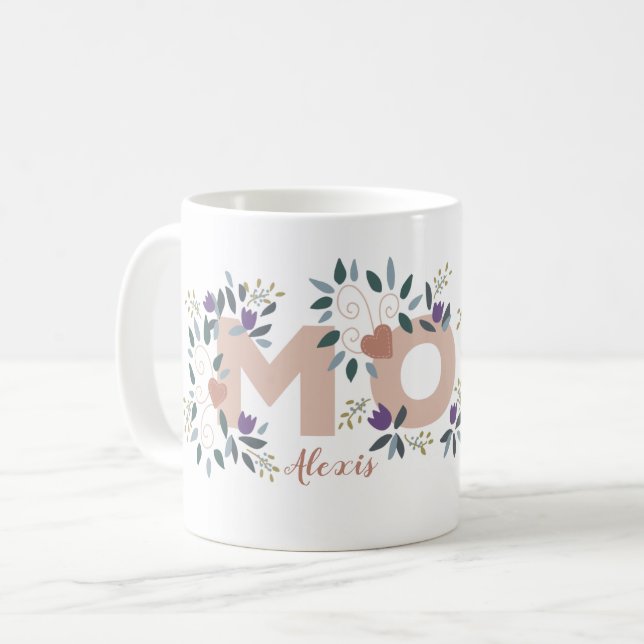 Floral Mom Mother's Day Custom Name & Year Mug (Front Left)