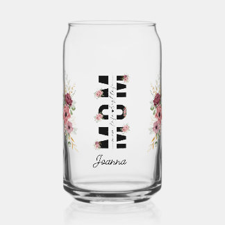 Floral Mom- Pink and Cream Personalized Libby Can Glass