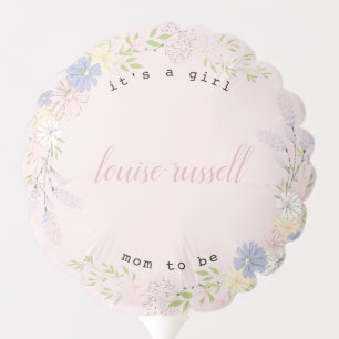 floral mom to be two tone pink name baby shower balloon