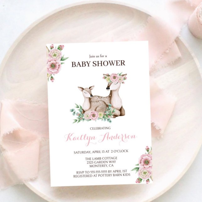 Floral Mommy and Baby Deer Baby Shower Invitation (Creator Uploaded)
