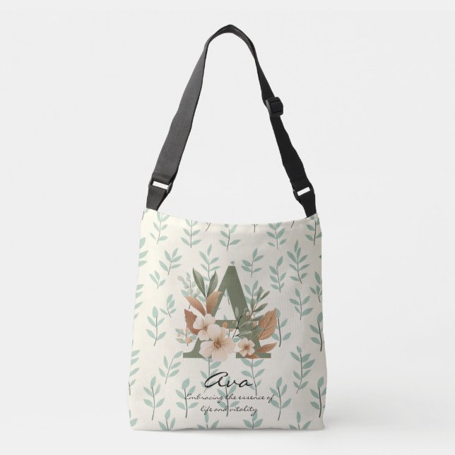 Floral Monogram A – Fresh Botanical Letter Art Crossbody Bag (Front)