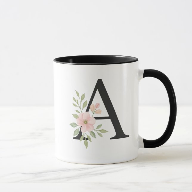 Floral Monogram A Mug – Elegant Letter A with Soft (Right)