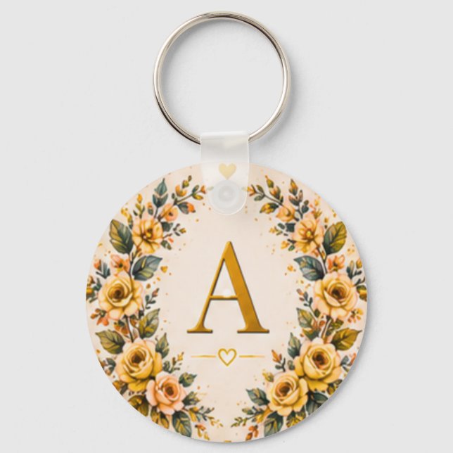 Floral Monogram A Personalized Keychain (Front)